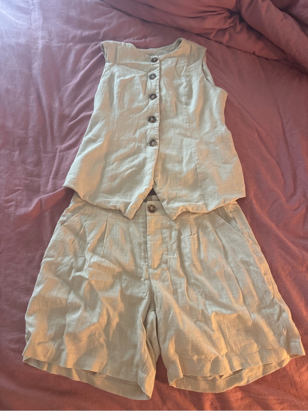 Light Beige Linen-Look Matching 2-Piece Set